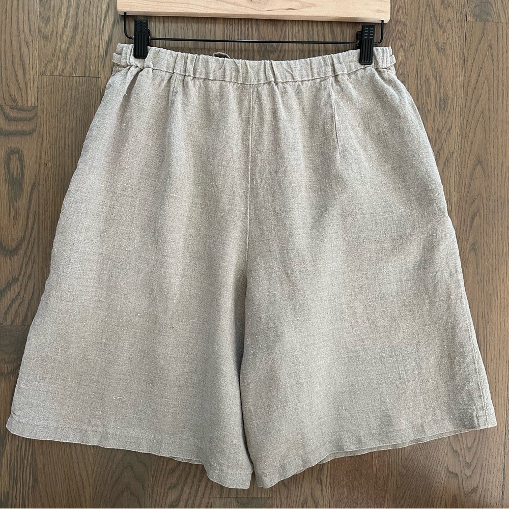 Vintage 100% Linen High-Waisted Textured Shorts in Khaki / Tan Size Large - Picture 5 of 6